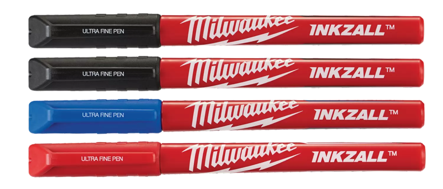 Milwaukee 48223165 Inkzall Marker met fijne punt - Zwart/Blauw/Rood (4st)