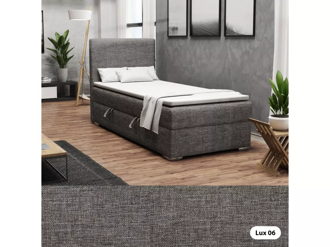 LIT SIMPLE avec topper Kiberg Mini côté gauche, 100x200 cm, Lux 06 (Gris)