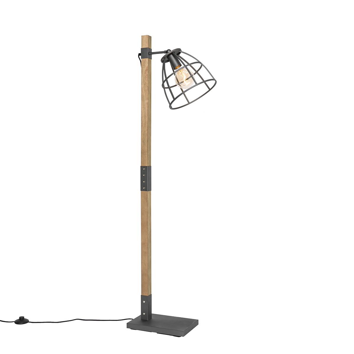 Industriële vloerlamp donkergrijs met hout - Arthur