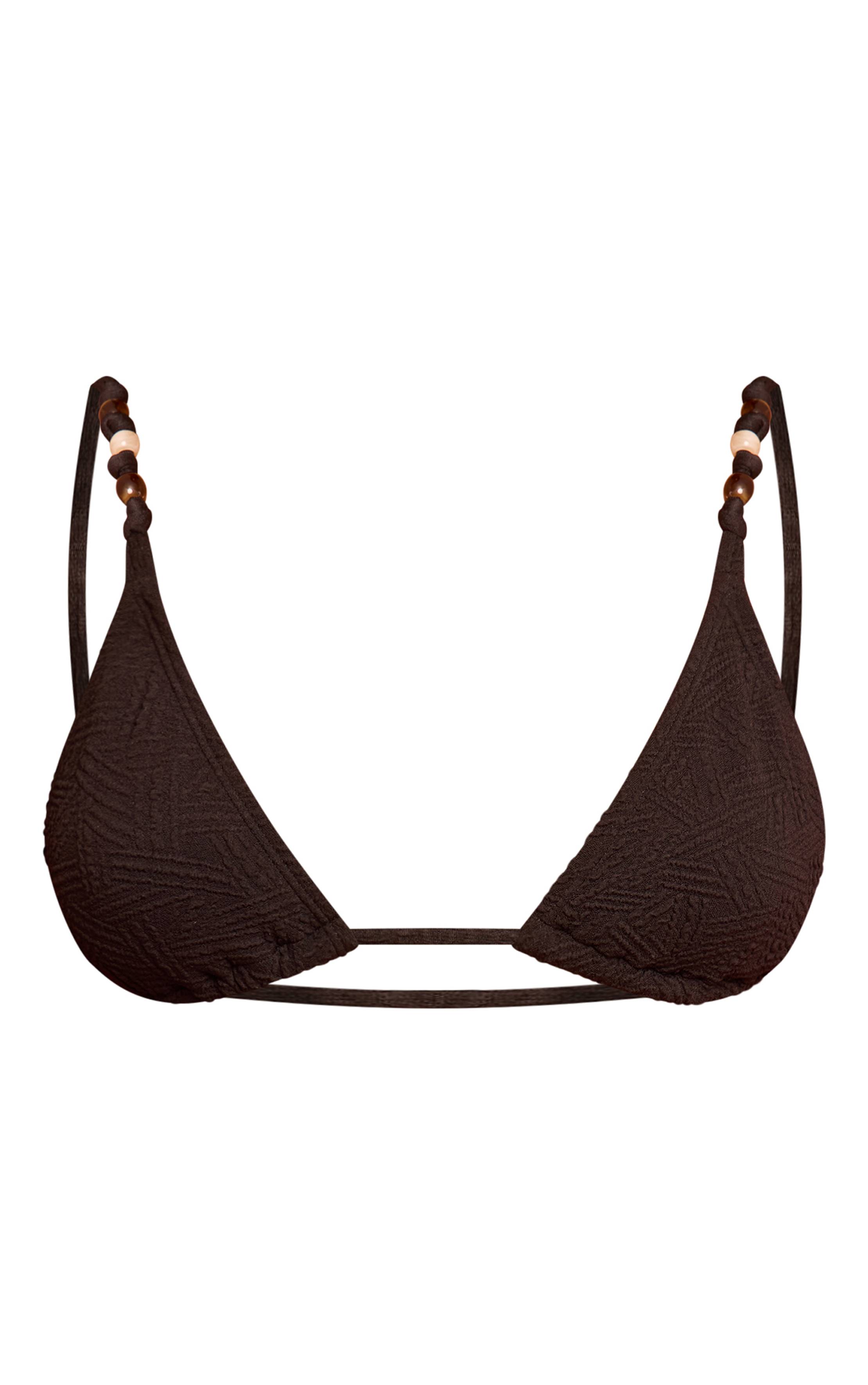 Noir Haut De Bikini Triangle Texturé Avec Bordure De Perles