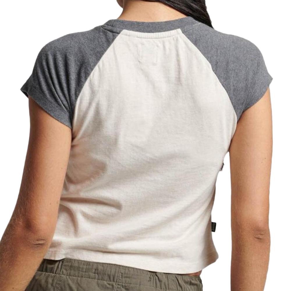 Superdry T-shirt Écru/Gris Femme Superdry Raglan