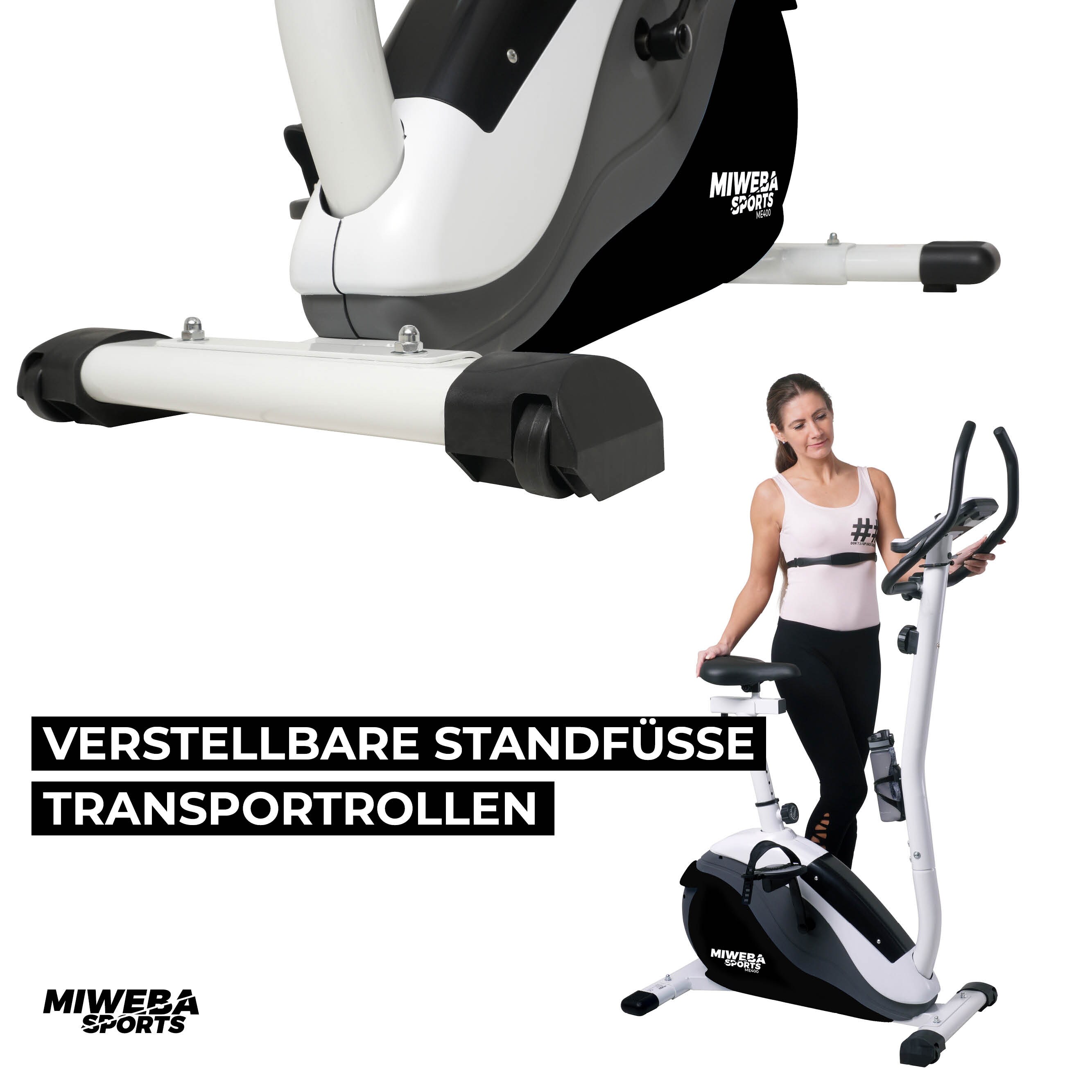 Miweba Sports Ergometer ME400, Fahrradergometer für zuhause, sitzend, 12 kg Schwungmasse (Schwarz Weiß)