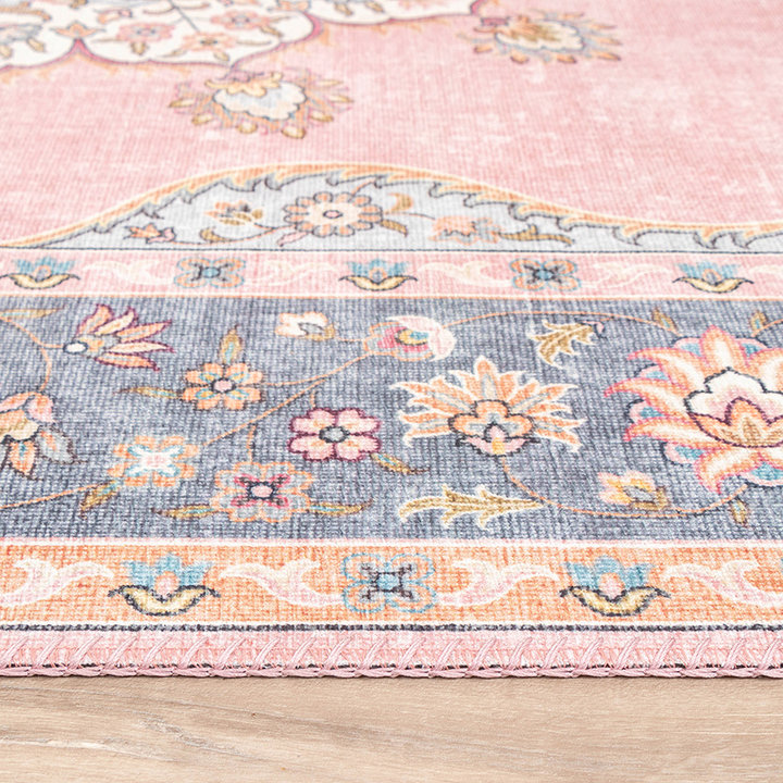 Vintage vloerkleed - Lily Medaillon Roze | Lekker fleurig