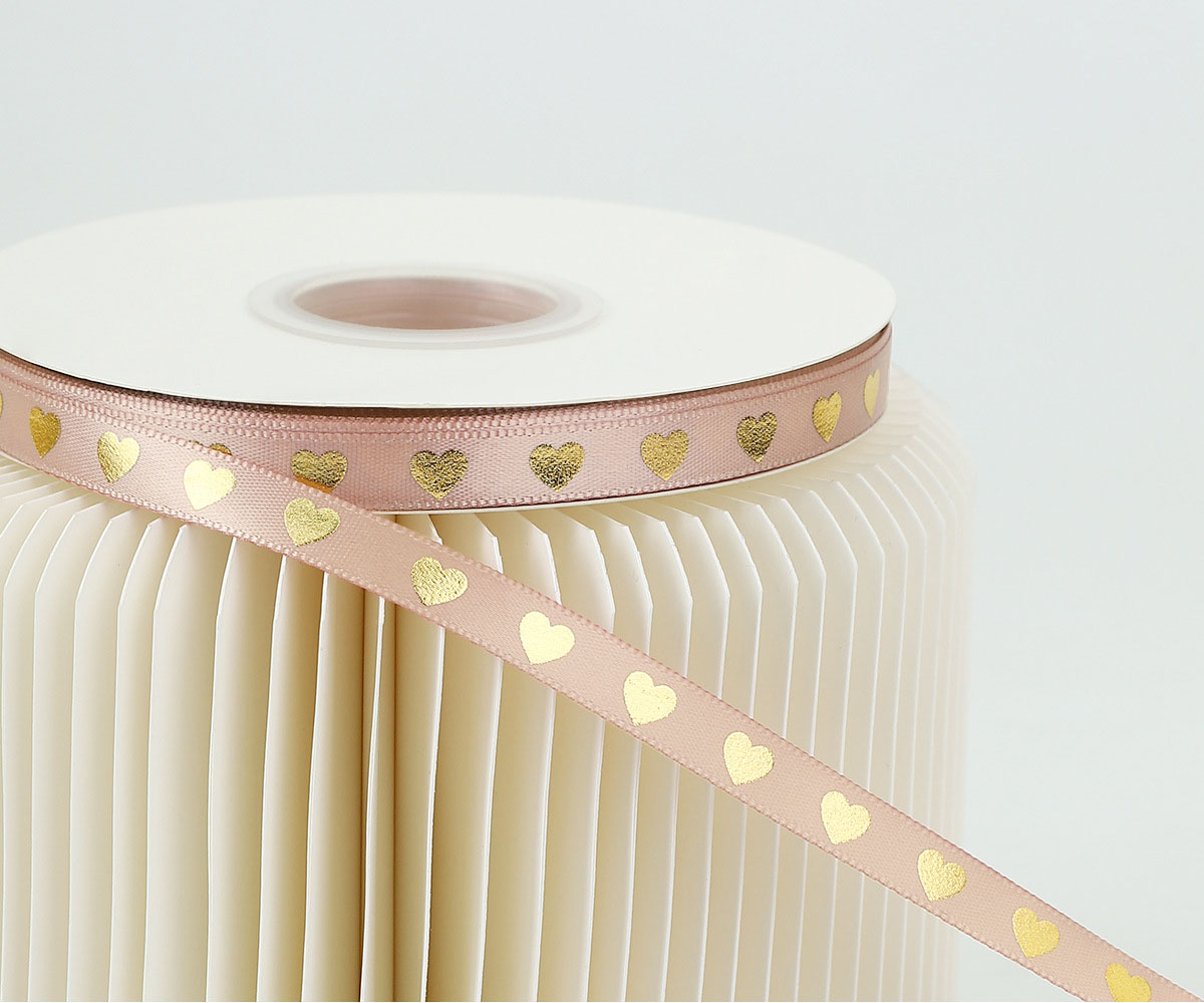 (1cmx35m) Geschenkband Satin Deko Band mit Herz Print - Apricot