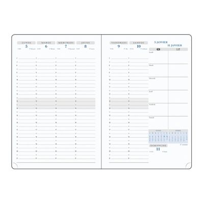 Agenda Empreinte - 1 semaine sur 2 pages - 15 x 21 cm - 12 mois - disponible dans différentes couleurs - Exacompta