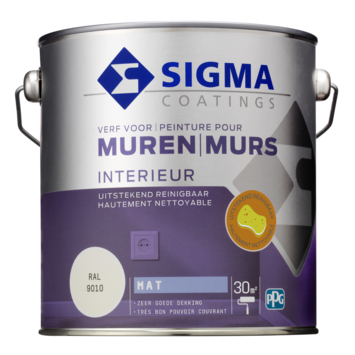 Sigma muurverf reinigbaar mat RAL 9010 2,5 liter