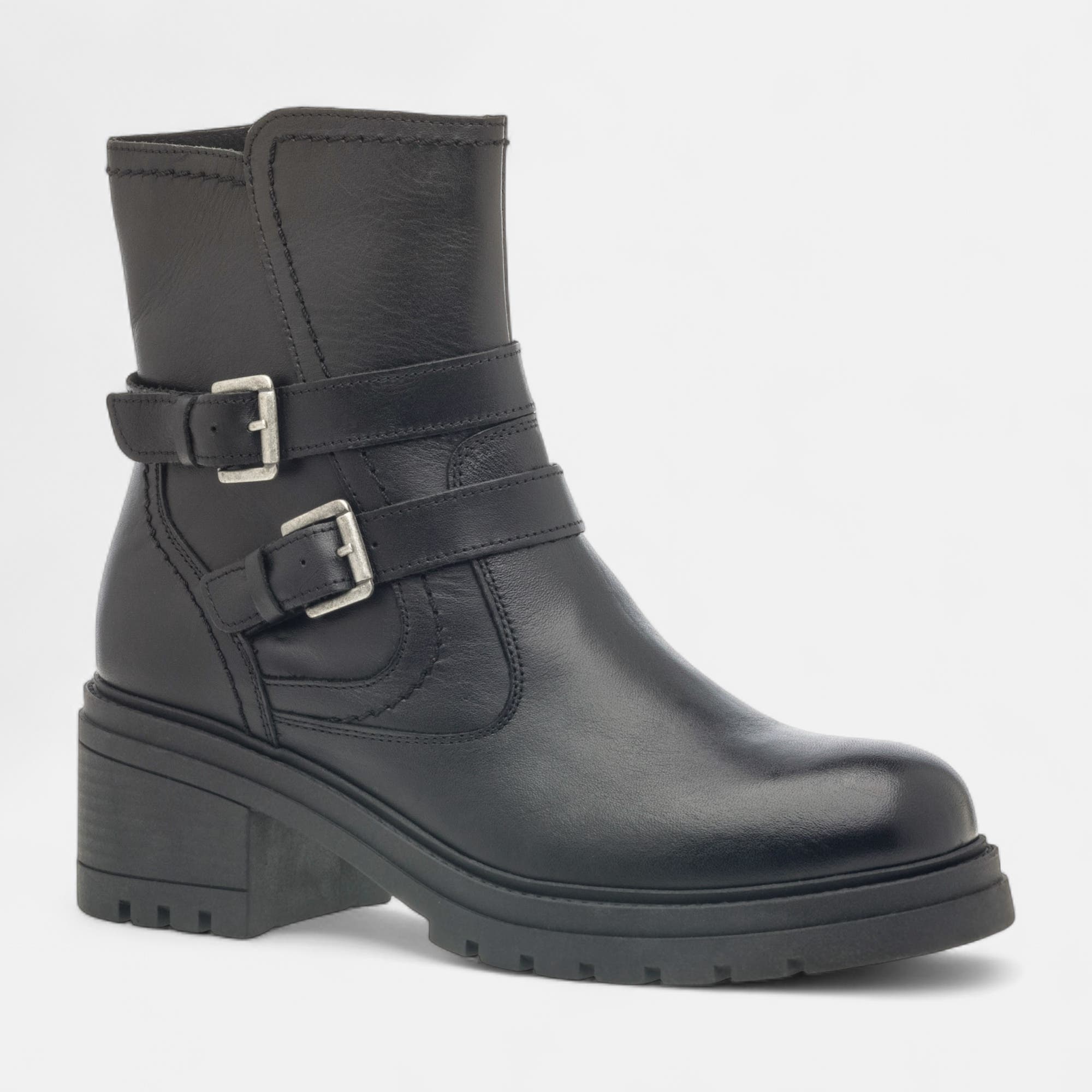Boots à talon Femme en cuir noir