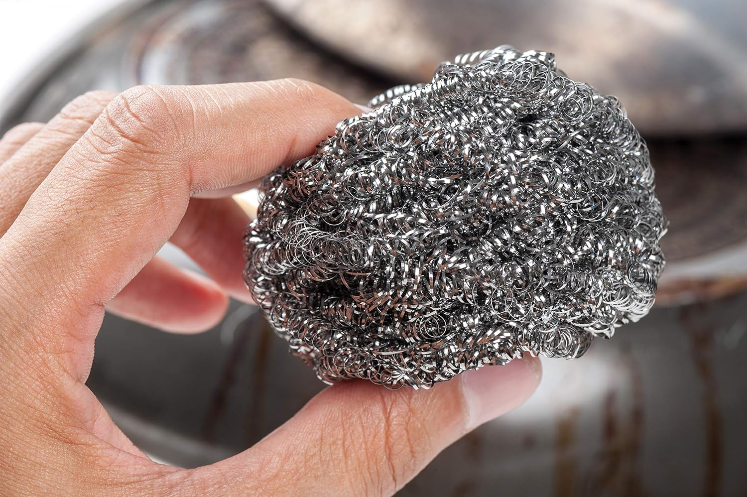 (Ø8x3cm) Edelstahl Scheuer Schwamm Küchen Reinigungs Schrubber Grill Reiniger Geschirr Reinigungskugel - Silber