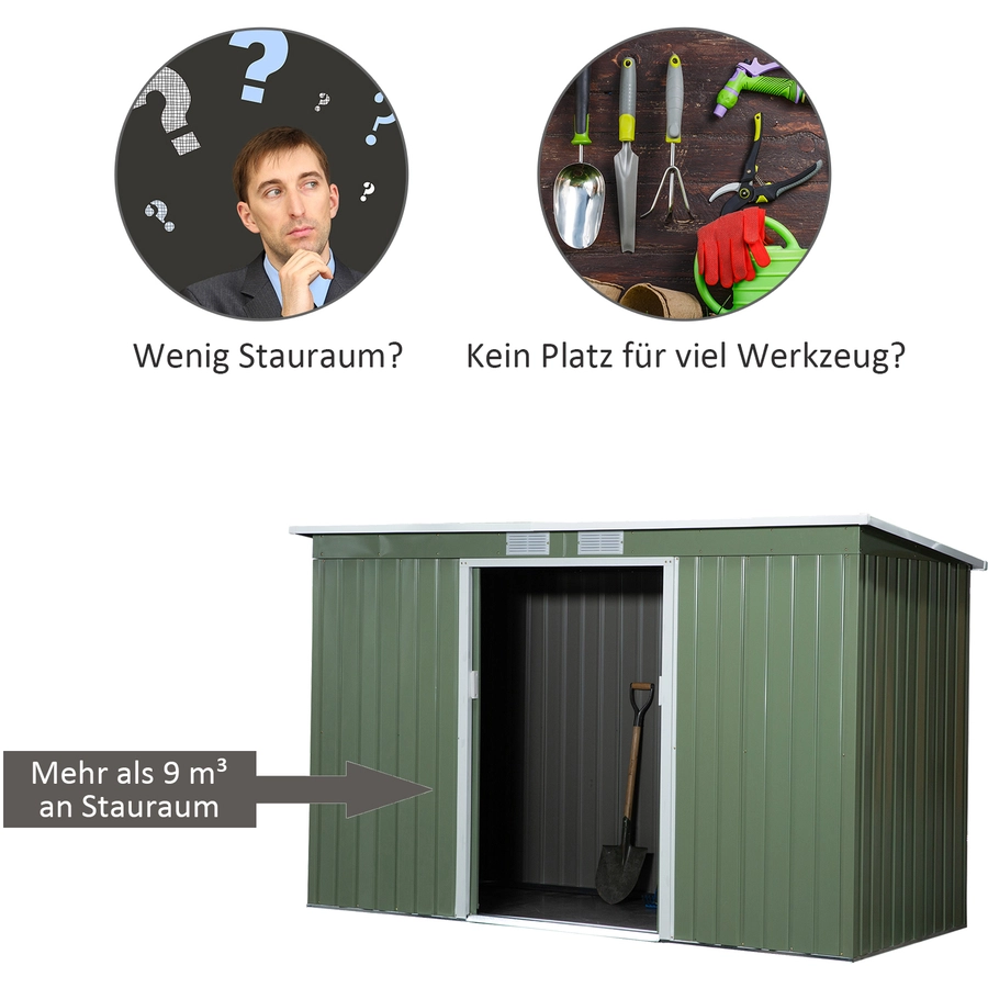 Outsunny Geräteschuppen mit Schiebetür hellgrün