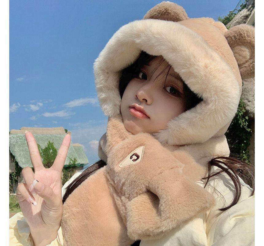 Alpha Kiss - Bear Chenille Hooded Scarf