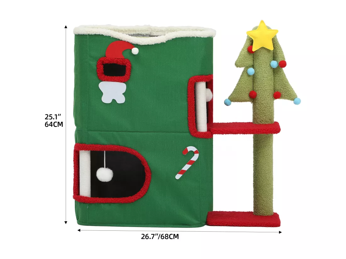 YITAHOME Maison pour Chat à 2 étages - Niche intérieur de chat - Meuble de Noël Moderne pour Chat - 68 x 35 x 64 cm - Vert