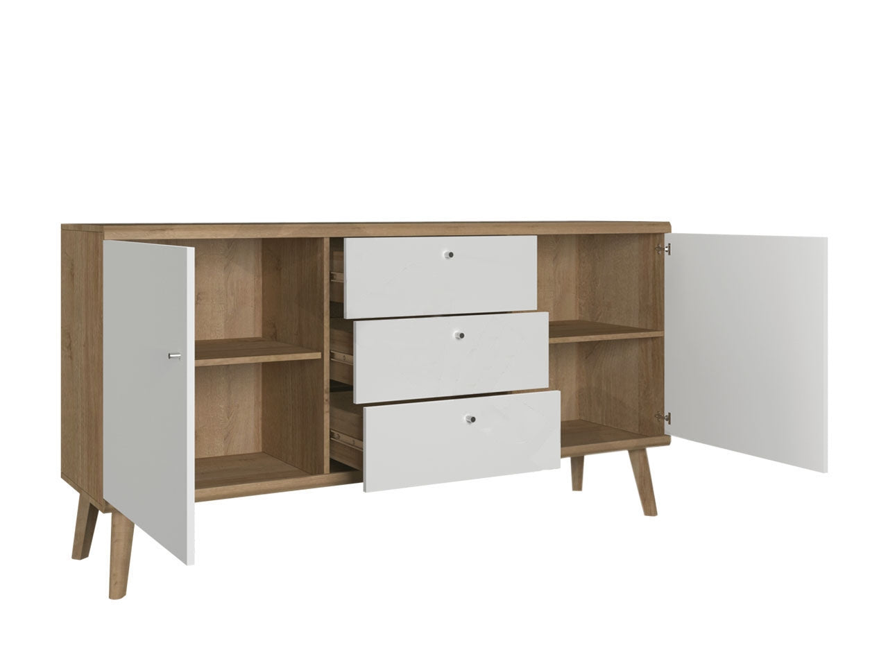 Meubella - Dressoir Primavera - Wit - Licht eiken - 160 cm