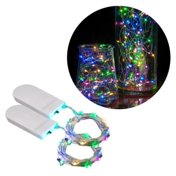 2-pack 1m mini LED lyssløyfe Batteridrevet flerfarget