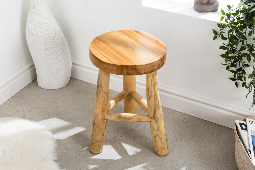 Massivholz Hocker BALI 45cm natur rund Teakholz Beistelltisch Sitzhocker Nachttisch