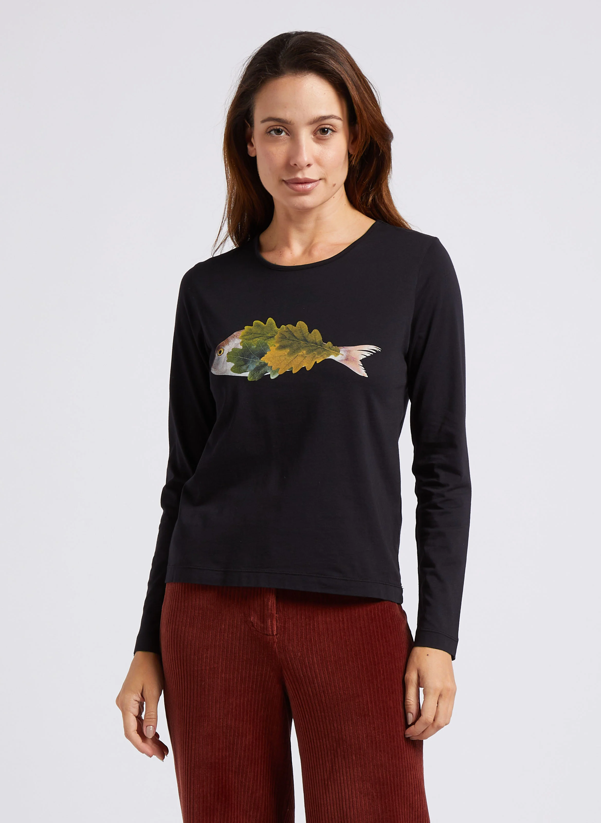 Tee-shirt droit col rond en coton | Noir