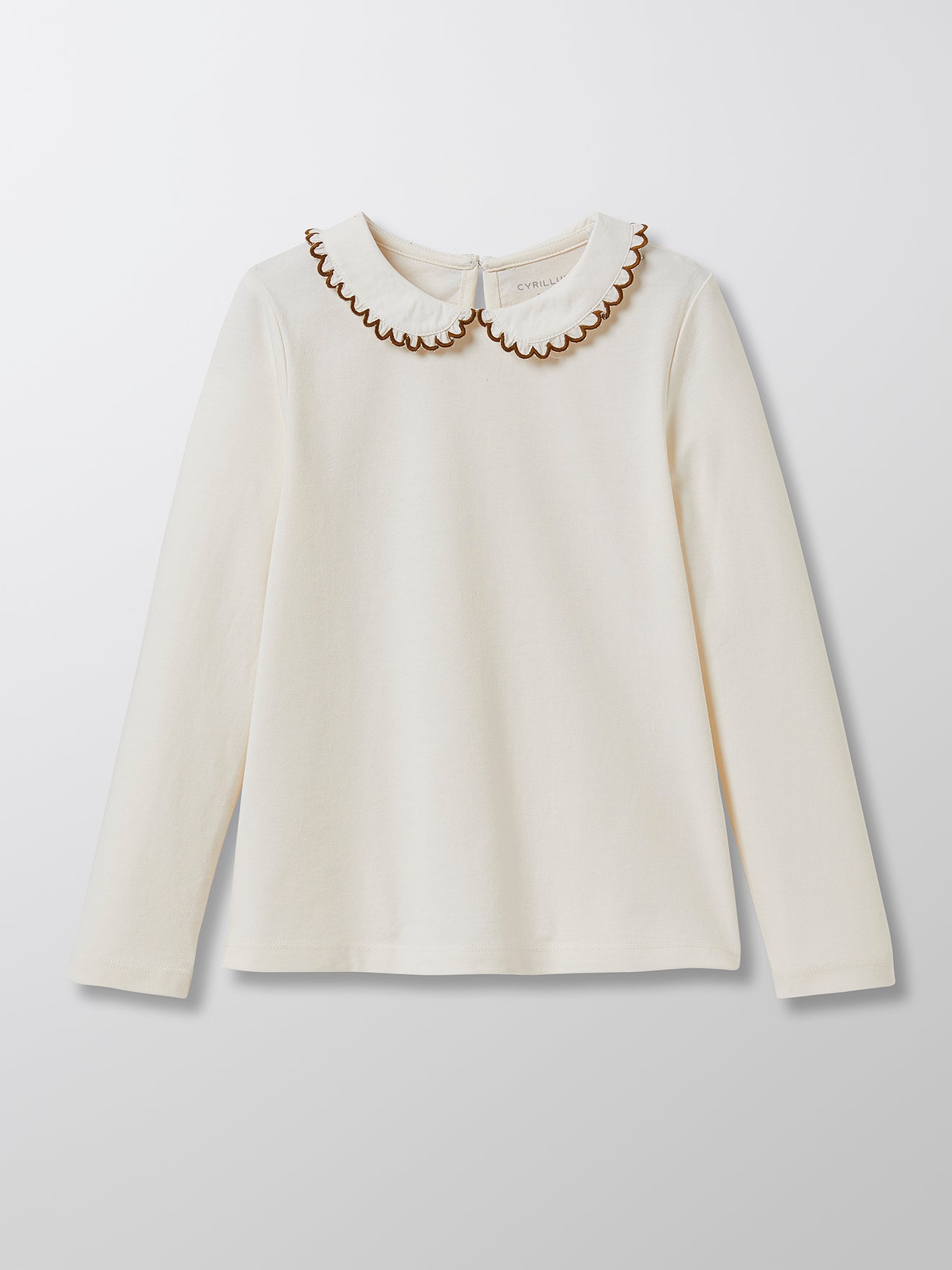 T-shirt col festonné en coton bio fille