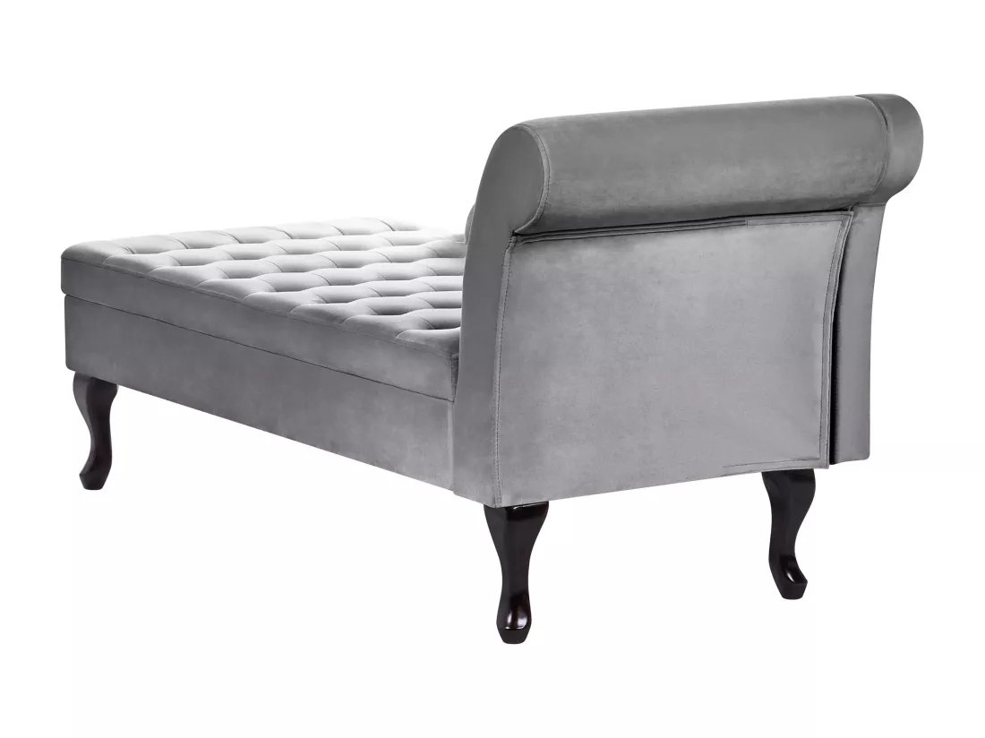 Chaise longue côté droit en velours gris clair avec rangement PESSAC
