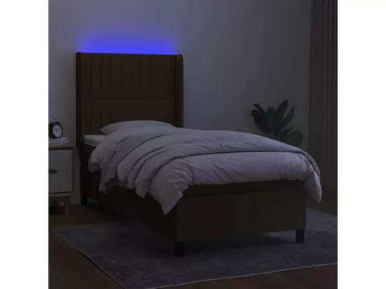 Sommier tapissier et matelas et LED Marron foncé 90x190cm Tissu