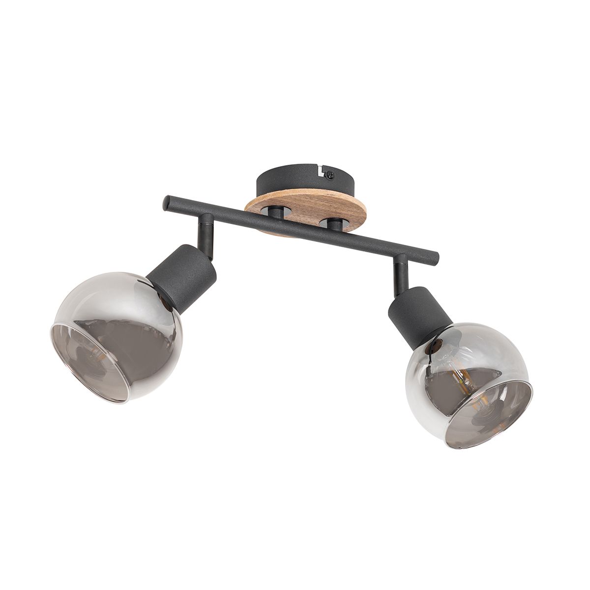 Plafondlamp zwart met smoke glas en hout 2-lichts - Vidro