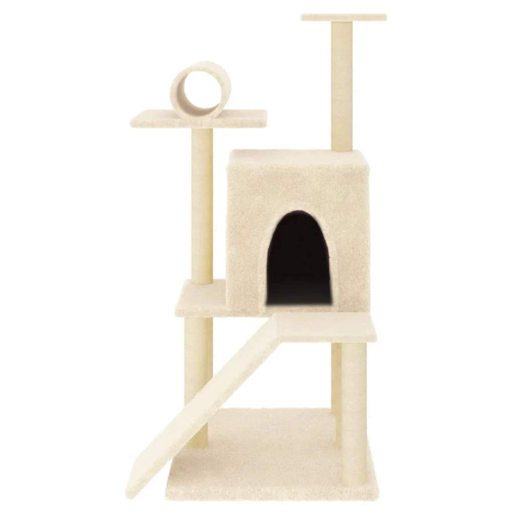 Arranhador para gatos vidaXL com postes de sisal, cor creme, 110,5 cm
