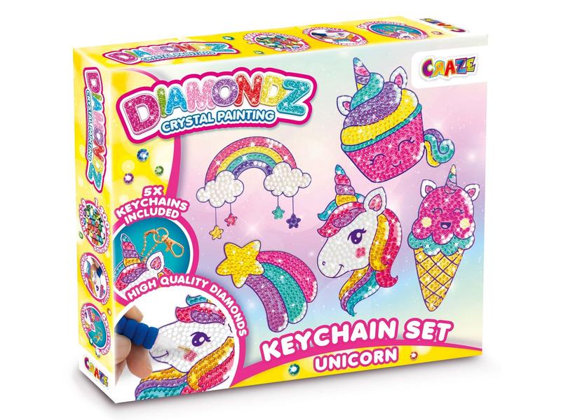 Craze Bastelset Diamondz – Painting Keychain Set Unicorn DIY-Set mit Diamantenmalerei für kreativen Bastelspass