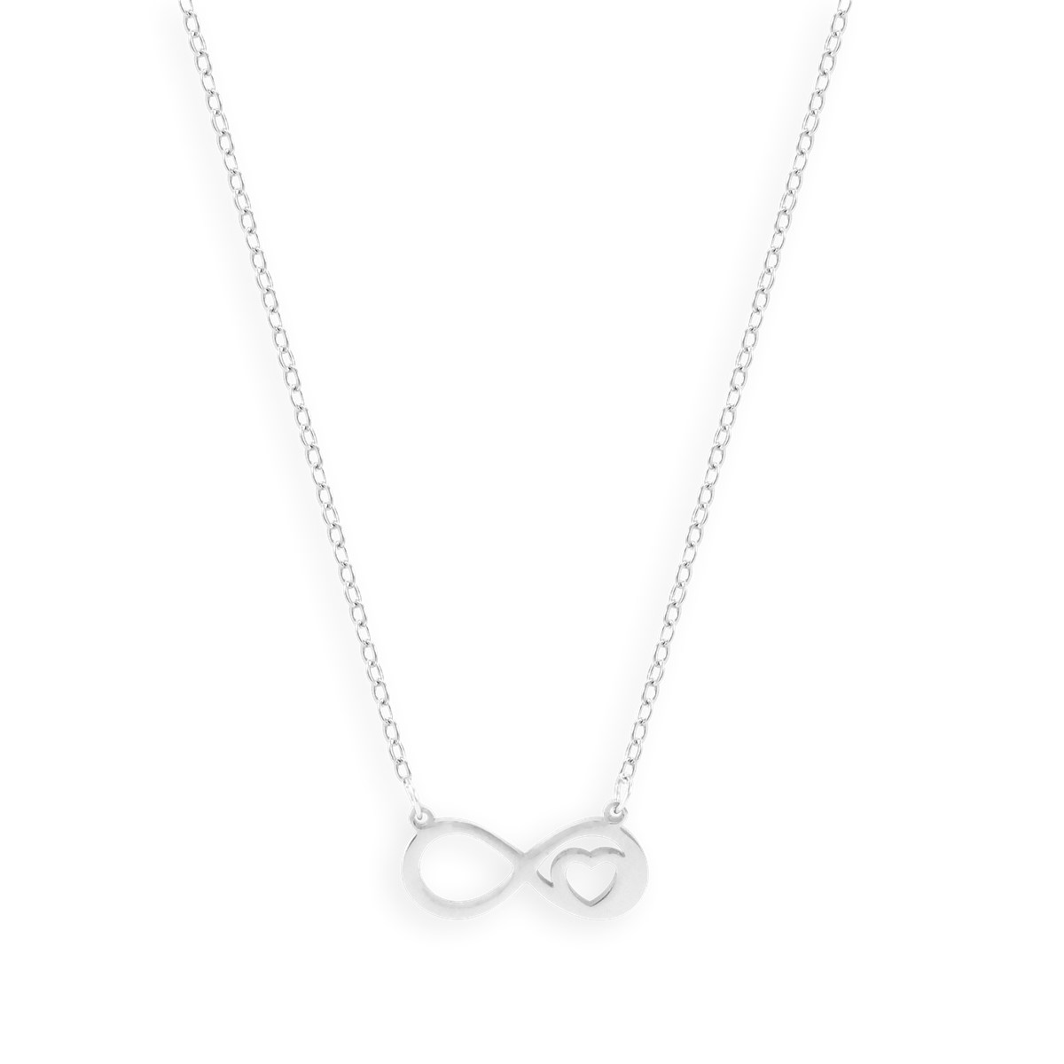 Collier inifni et coeur en acier argenté