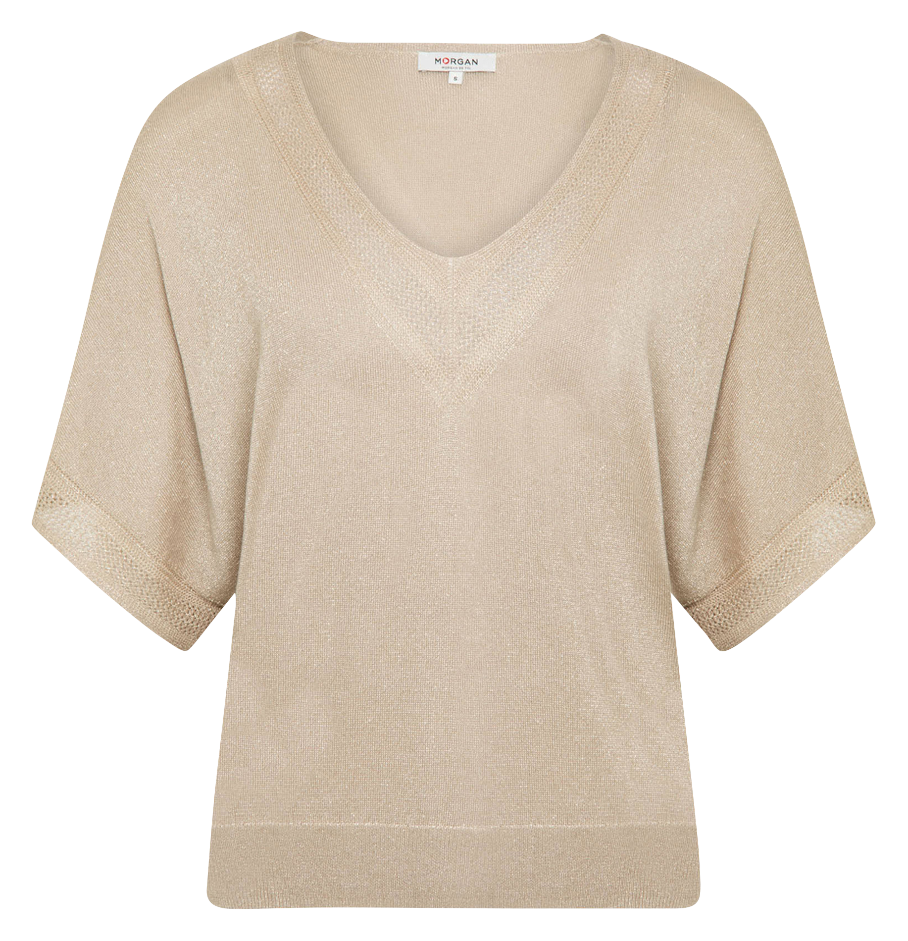 MCHRIS - Pull droit col V à détail métallisé | Beige