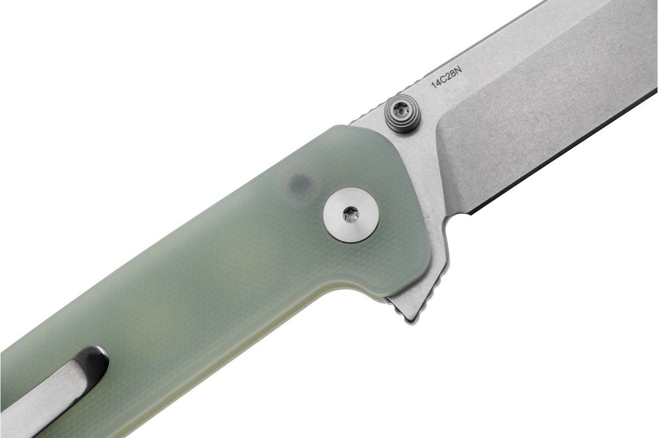QSP Knife Penguin Button Lock QS130BL-B1 Plain, Jade G10, zakmes
