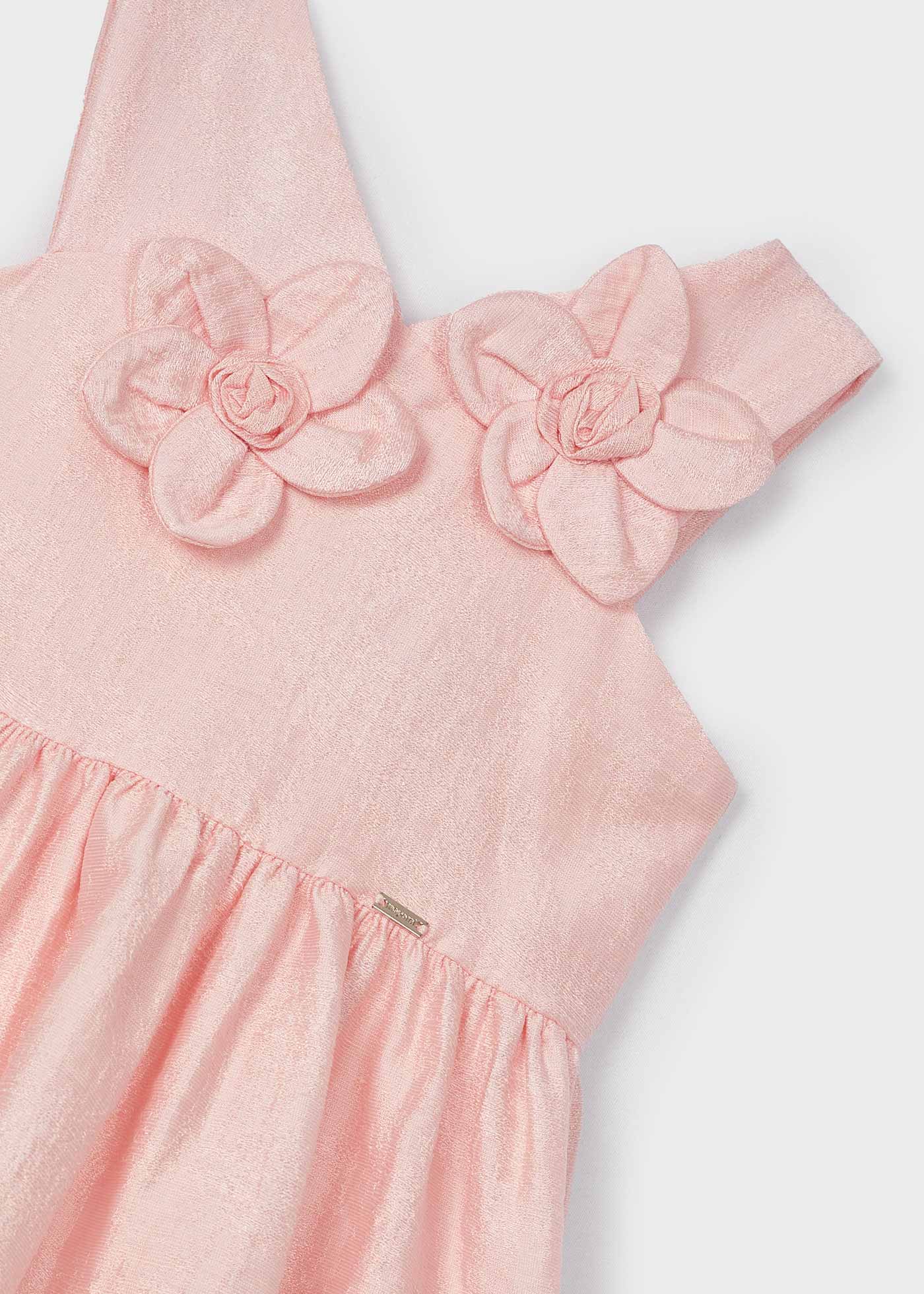 Vestido nude de linho com relevo floral para meninas