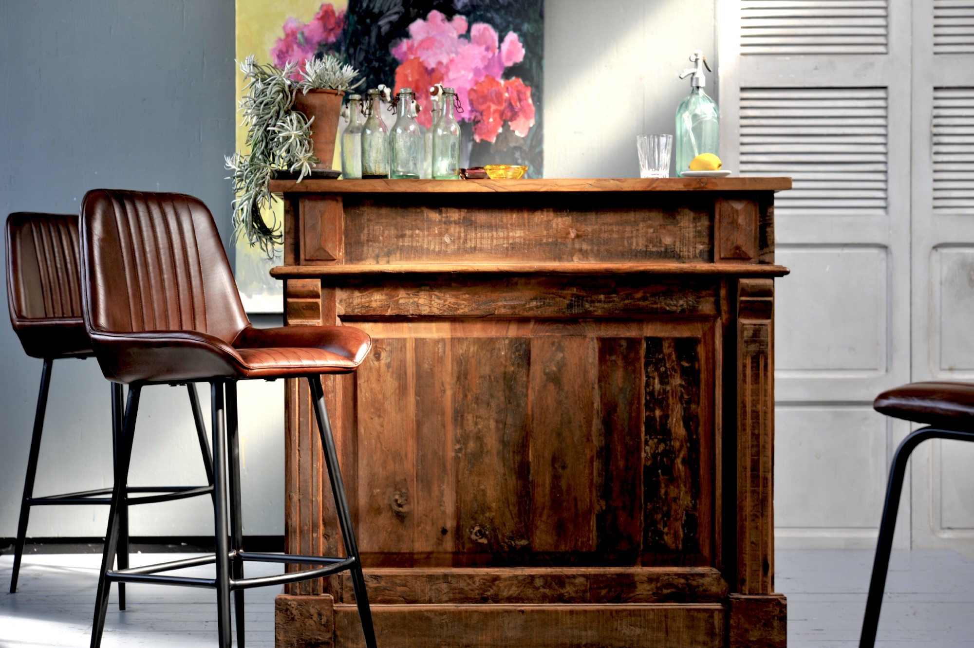 Barstuhl 'Tendt', braunes Leder, H 106 cm, B 45 cm, L 55 cm von fischer's lagerhaus