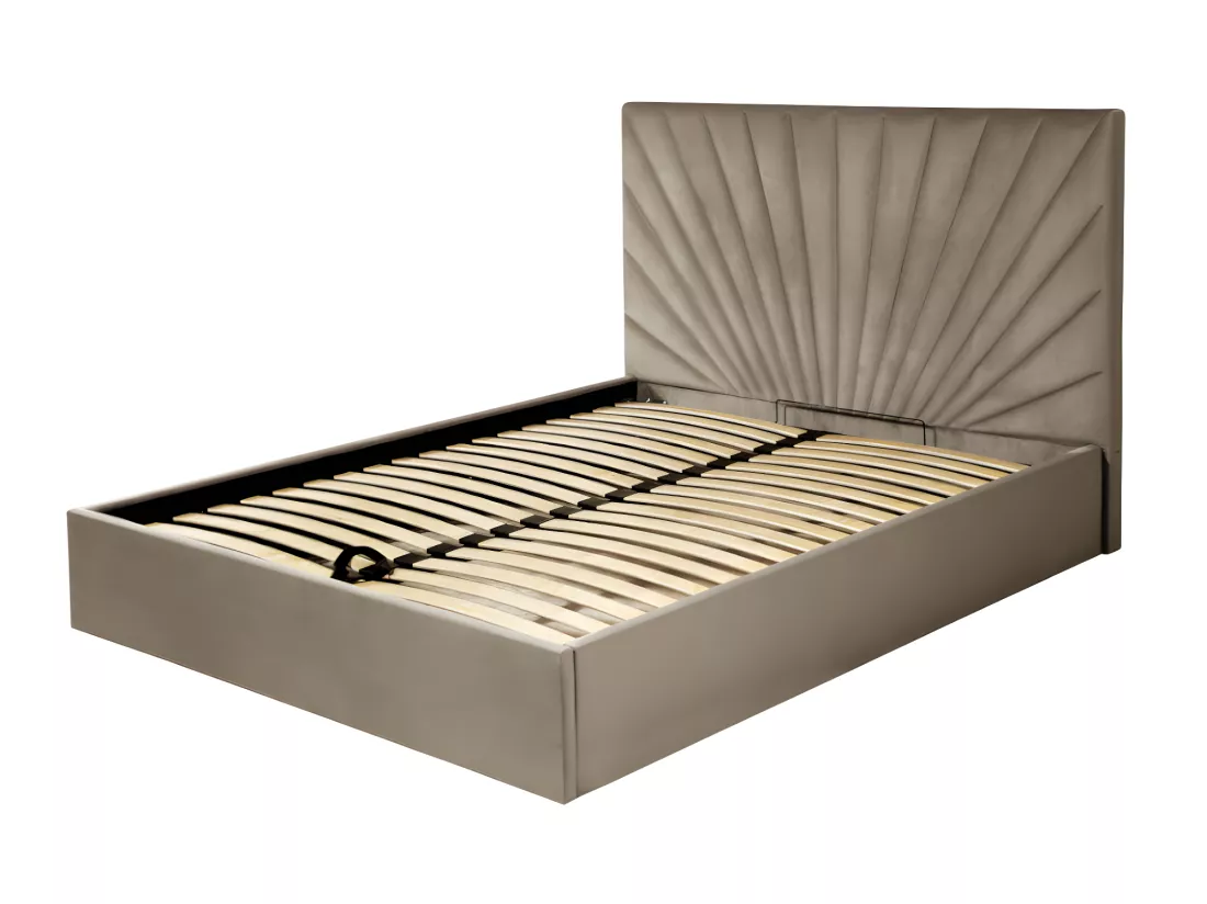 Lit coffre 140 x 190 cm - Velours - Taupe + Matelas - RILIODA de Pascal Morabito
