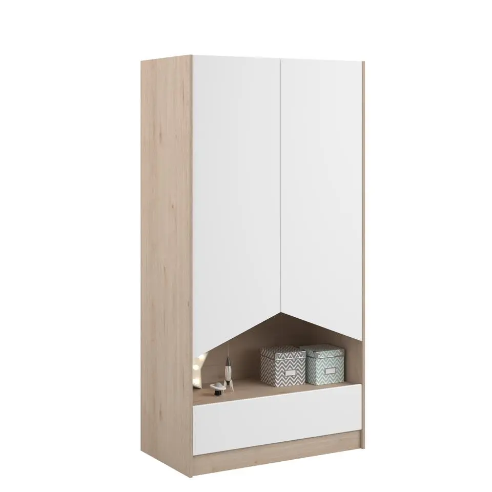 Kledingkast Shelby met 2 deuren en 1 lade - eik/wit