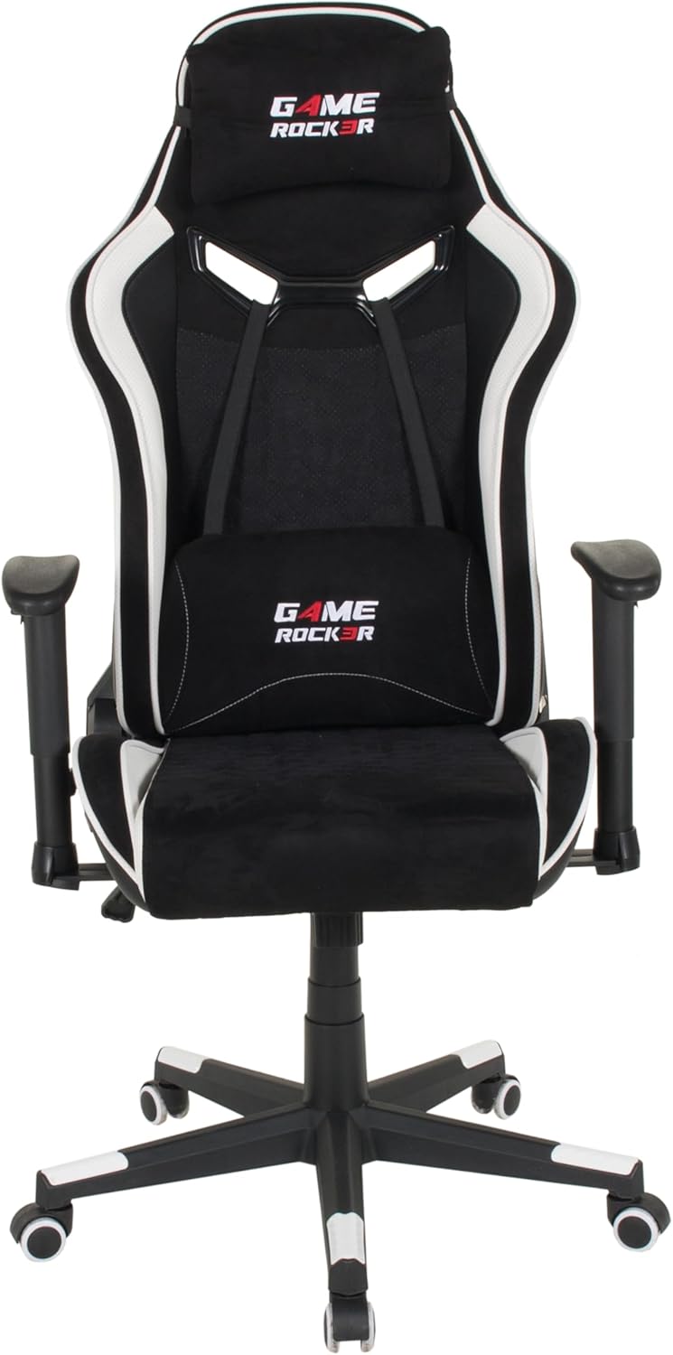 GAME ROCKER Gaming Stuhl G-30 Mikrofaser schwarz/weiß, bis 110 kg belastbar