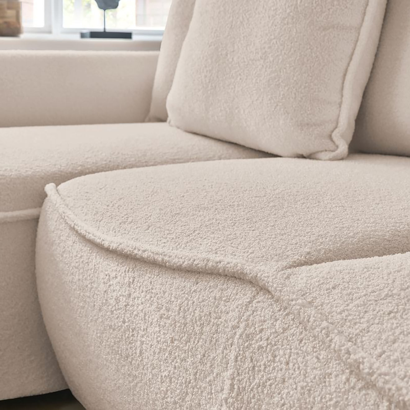 Bobochic Canapé d'angle gauche convertible bouclette Léon beige - 242x158x90 cm
