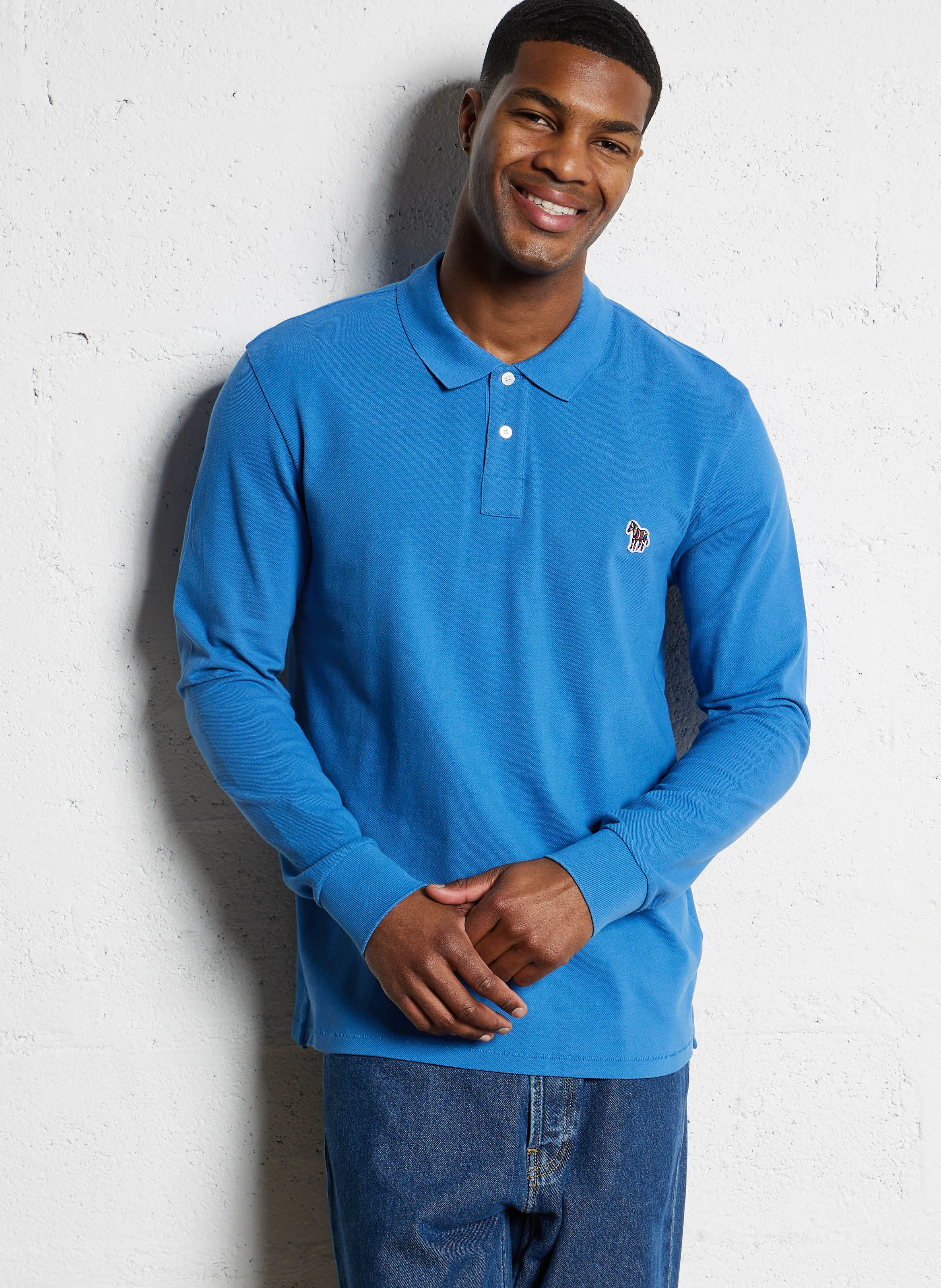 Polo manches longues en coton organique | Bleu
