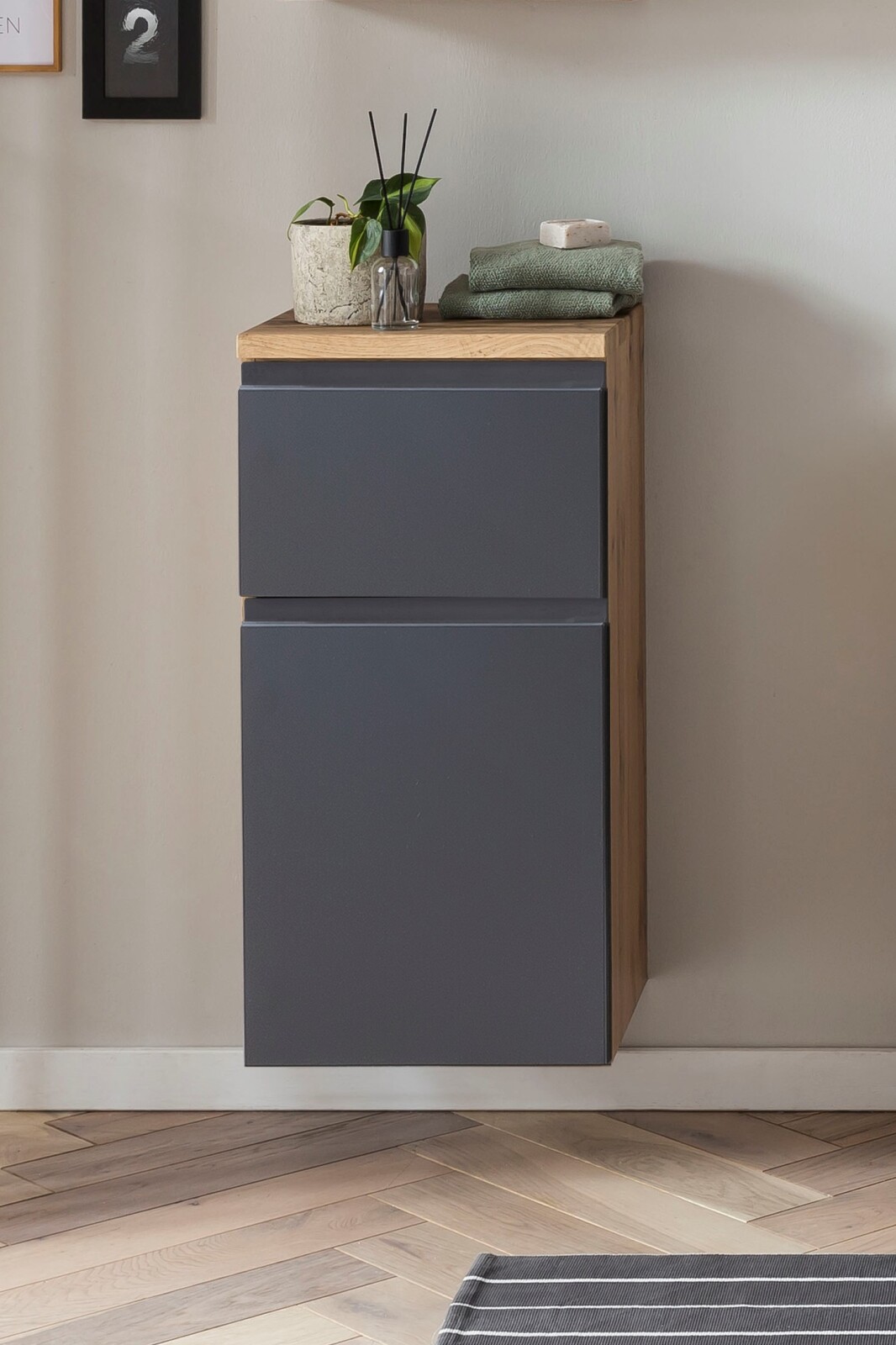 Unterschrank - Wotaneiche - grau matt - 40 cm