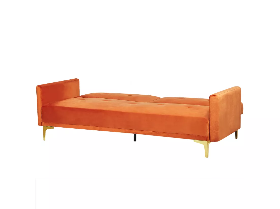 Canapé convertible 3 places en velours orange LUCAN