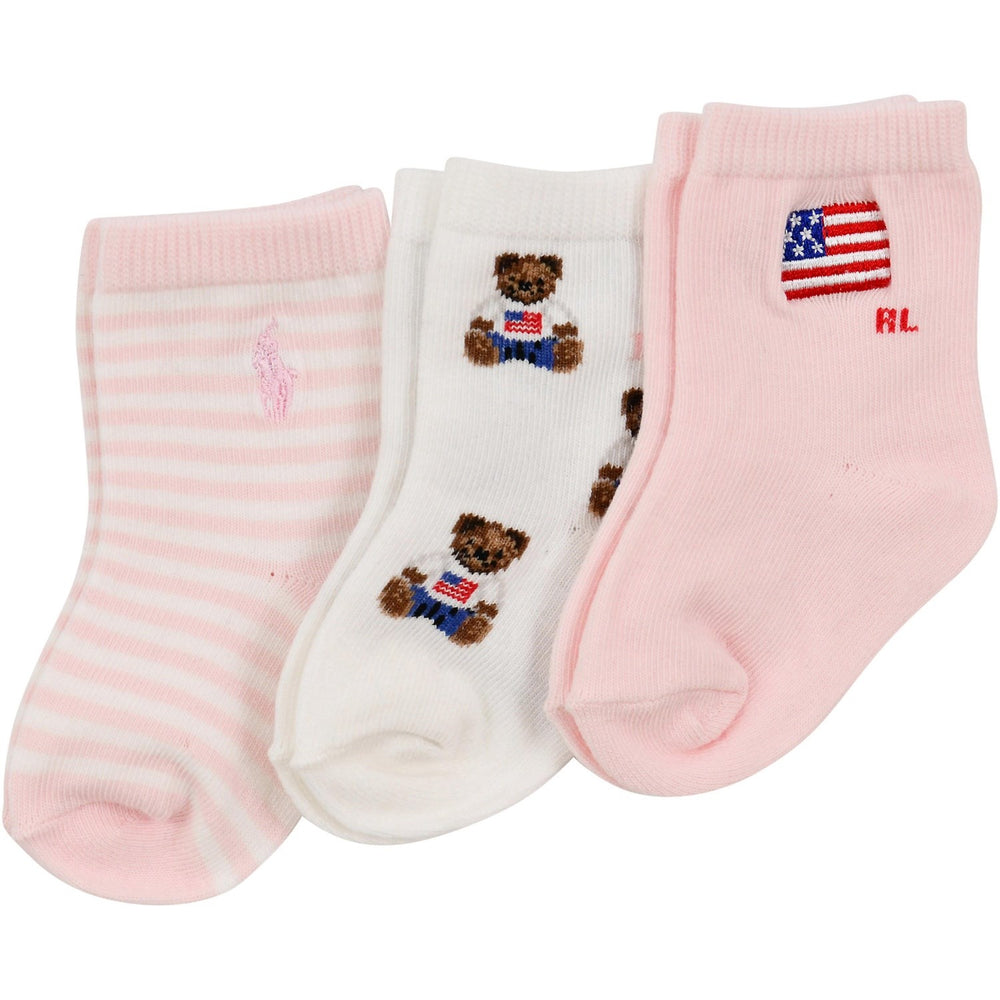 Køb Ralph Lauren Baby White/Pink Crew Strømper 3-Pak