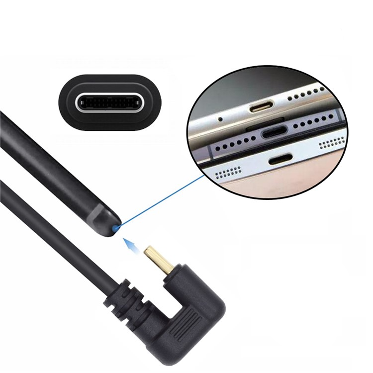 (30cm) 3A USB A auf USB C Ladekabel abgewinkeltes Datenkabel - Schwarz