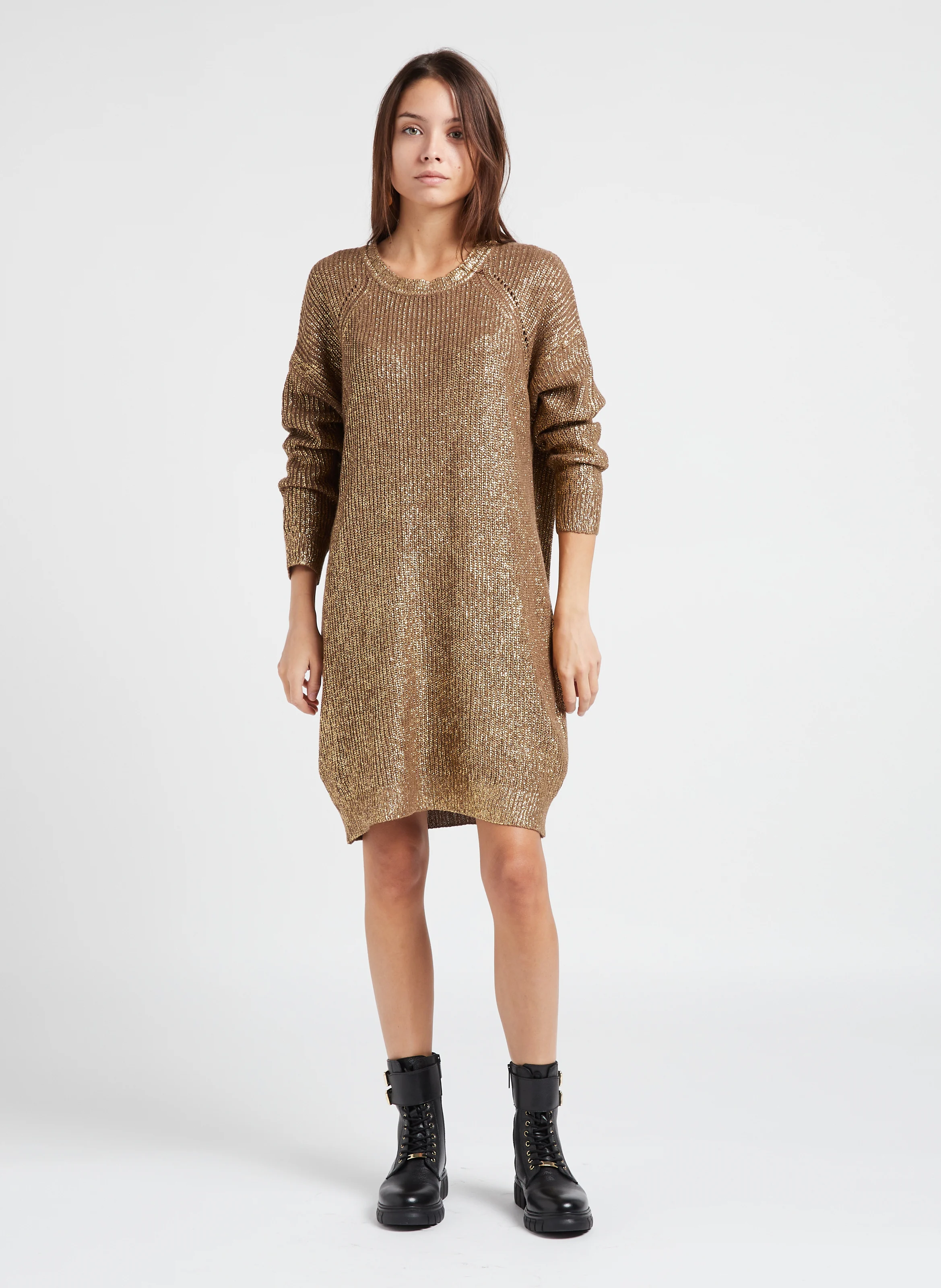 NAUTILUS - Robe courte col rond en maille | Marron