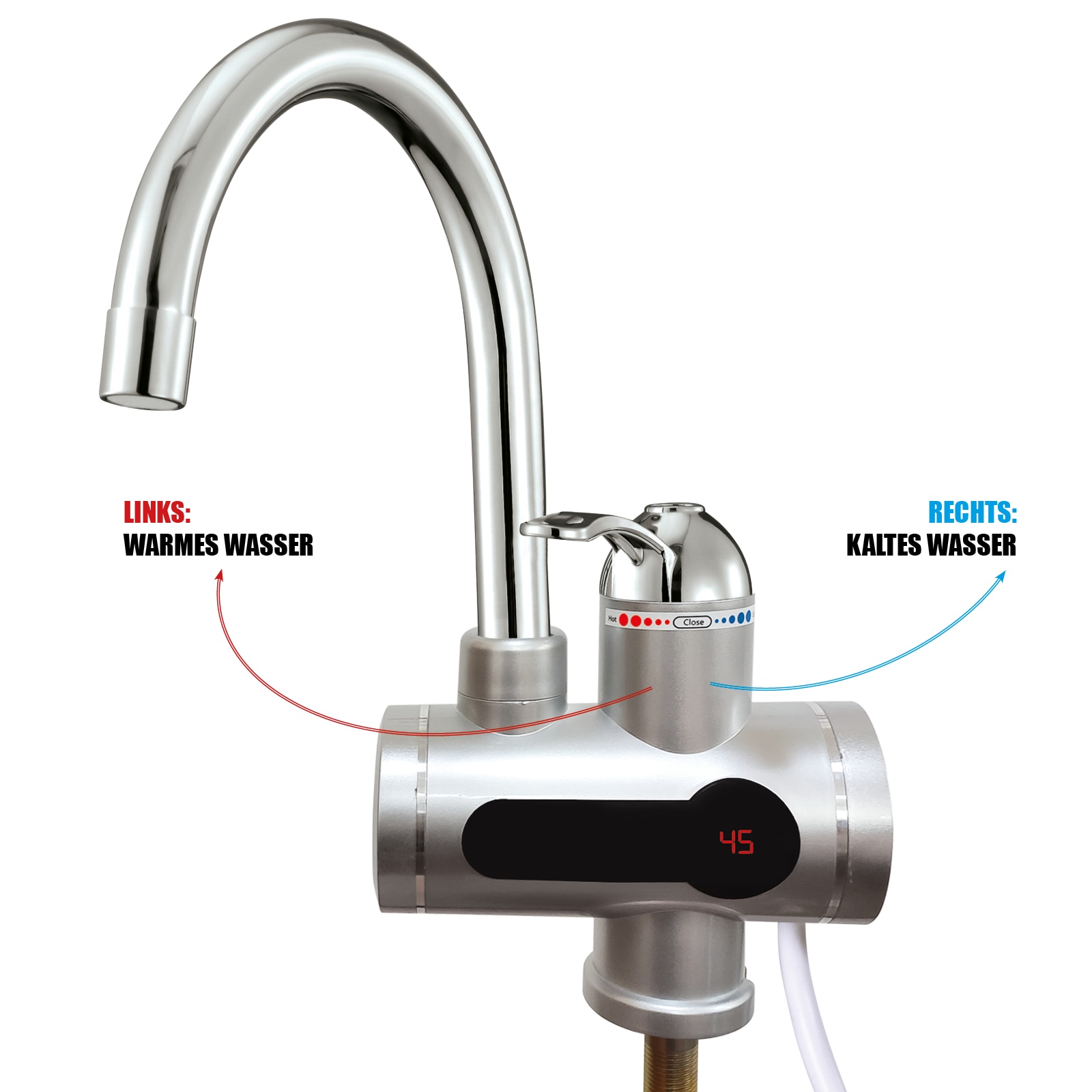 Mauk digitaler Wasserhahn mit integriertem Durchlauferhitzer und Temperaturanzeige