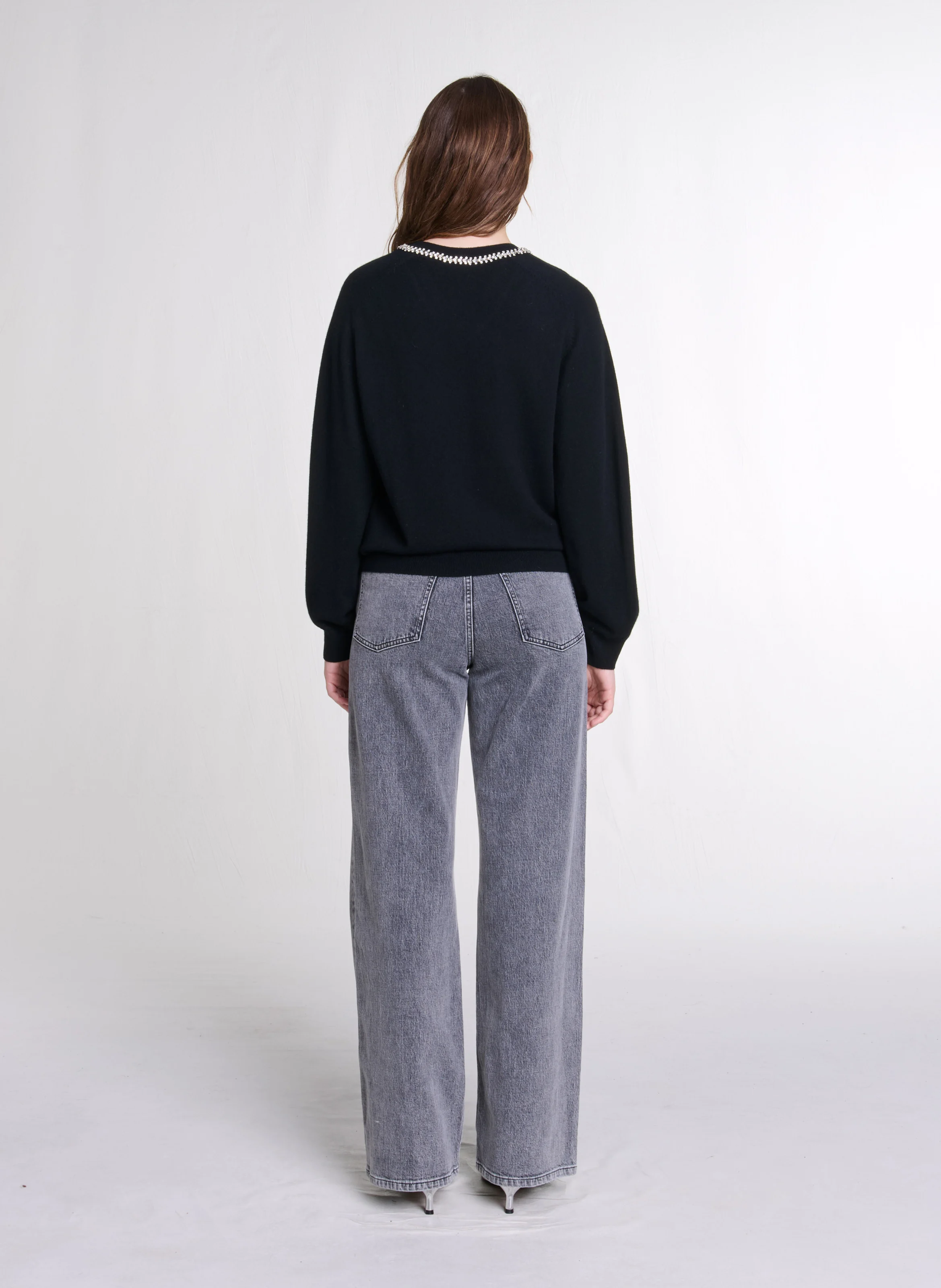 Pull col V en laine mélangée | Noir