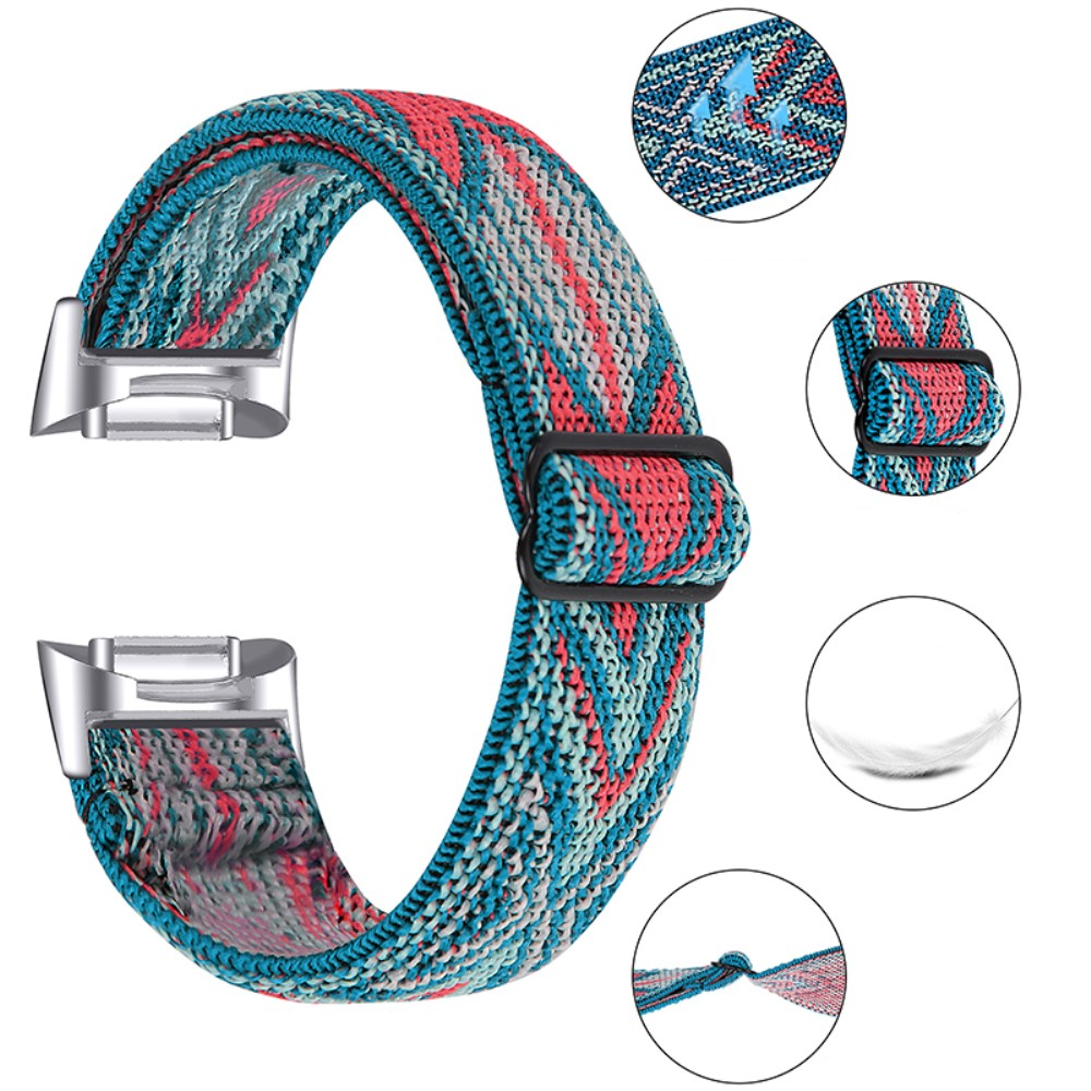 Fitbit Charge 6 / 5 Elastisches Nylon Gummi Armband (Gelenkumfang: 155-235mm) - Türkis / Rosa