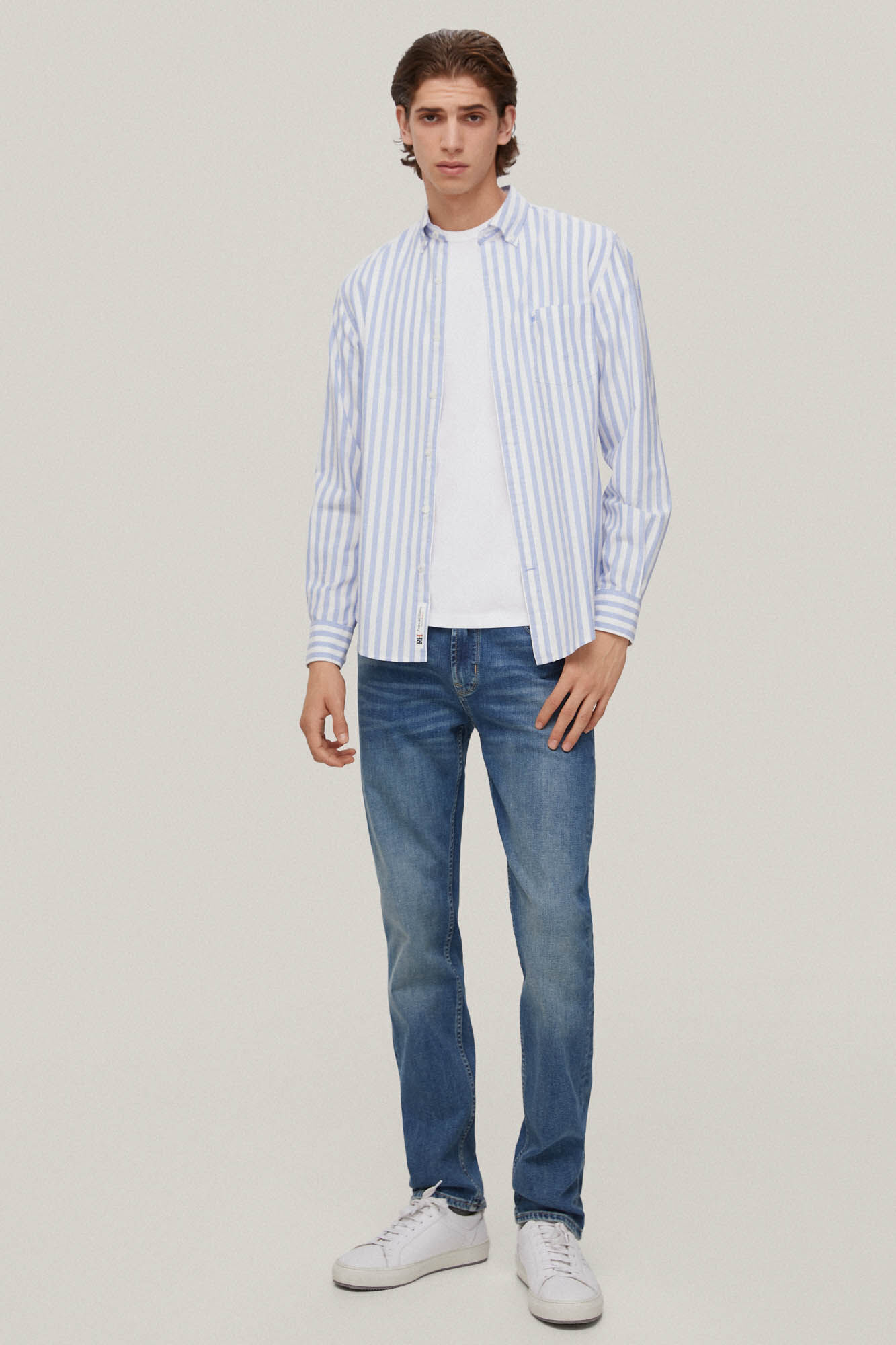 Camisa Oxford listrada icônica - Azul