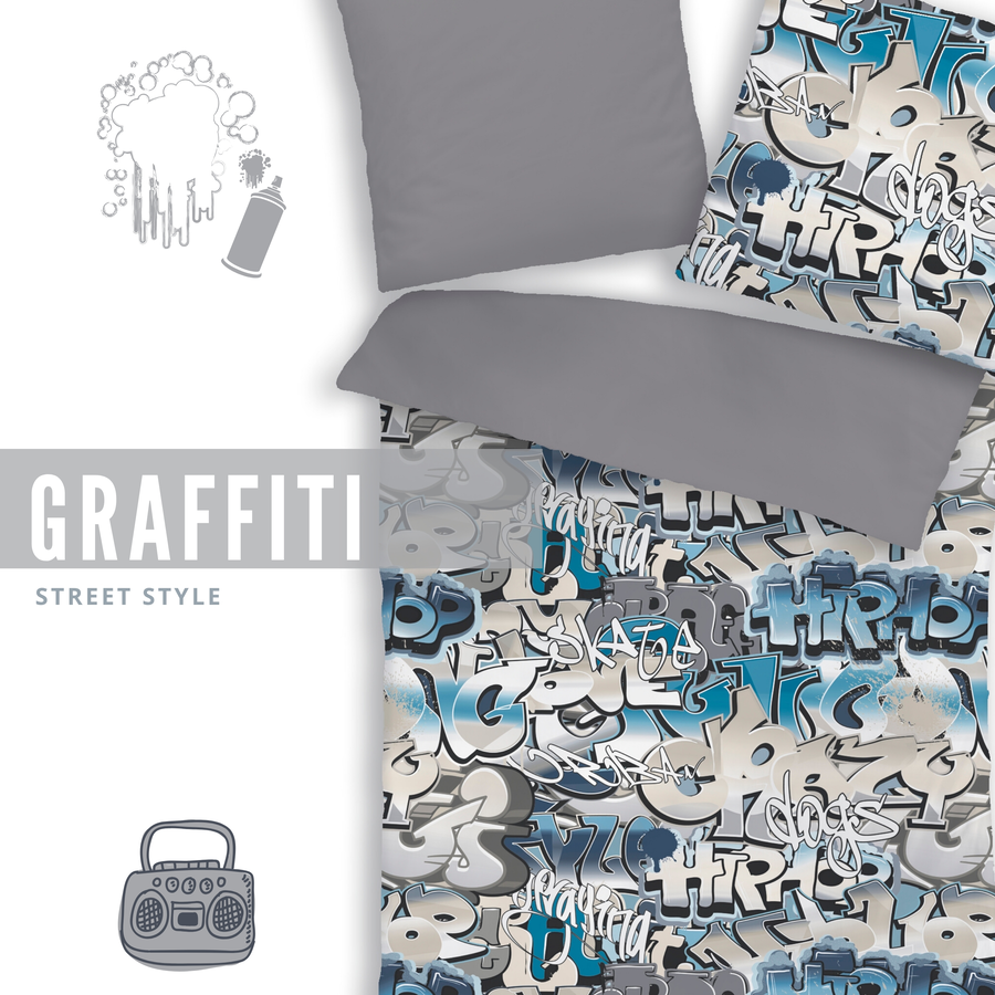 termana Bettwäsche Teenager-Bettwäsche Graffiti Day grau