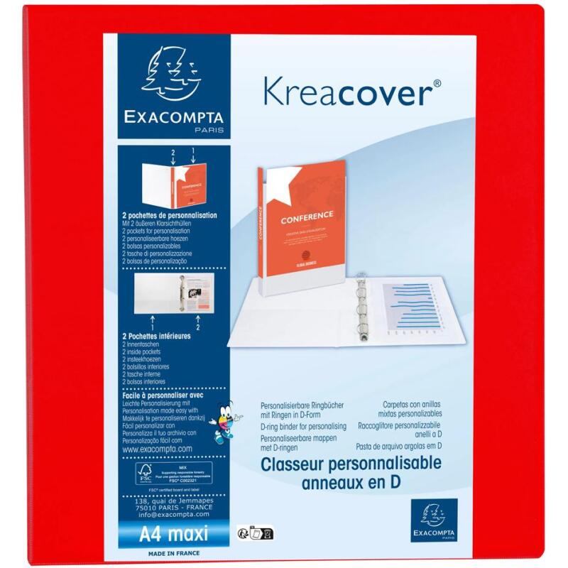 Classeur 4 anneaux plastifié Exacompta Kreacover personnalisable A4 maxi - Dos 9 cm