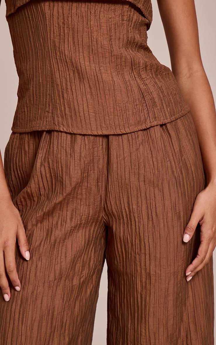 Chocolat Pantalon Large Taille Mi-haute En Tissu Texturé Tissé