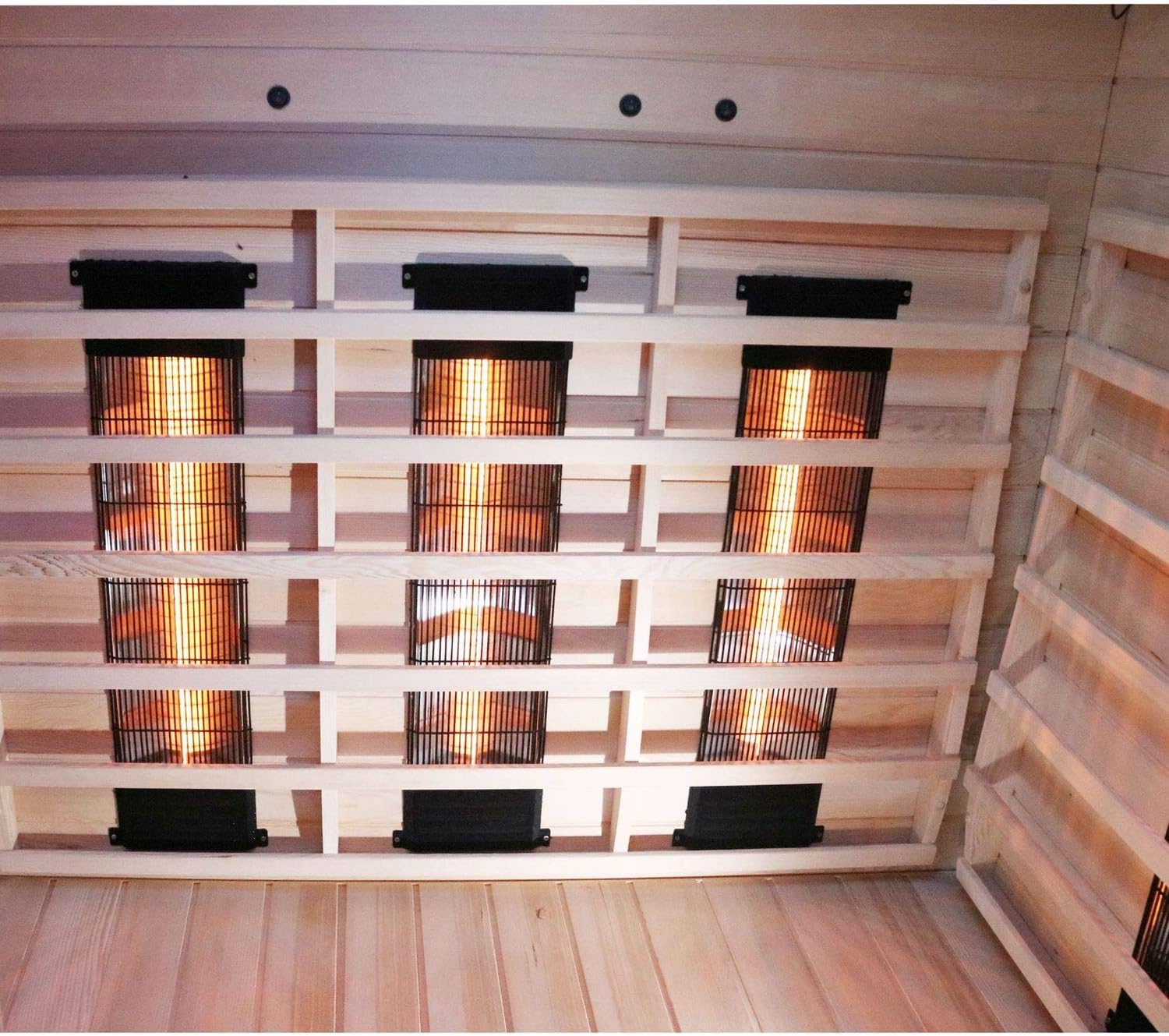 Dewello® Infrarotkabine Infrarotsauna LAKEFIELD 140cm x 140cm für 2-3 Personen aus Hemlock Holz mit Vollspektrumstrahler, LED-Farblicht, Bluetooth, FM,MP3,USB