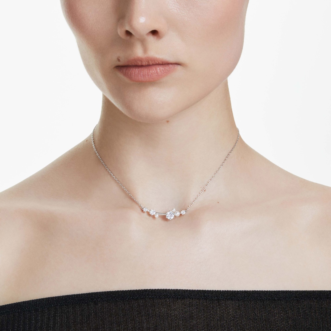 Swarovski Constella Halskette, Kristallperle, Rundschliffe, Weiss, Rhodiniert