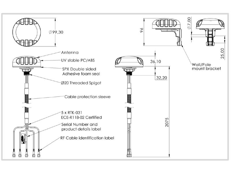 USL 5G/LTE-Antenne USL-1007340 SMA 6 dBi Rundstrahl USL-1007340 Robuste 5-in-1-Fahrzeugantenne